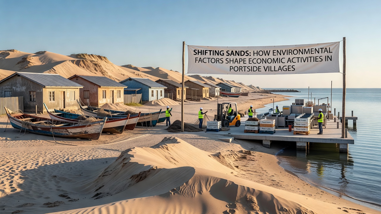 Fishing community adapting to environmental shifts with elevated docks and protective barriers in a portside village