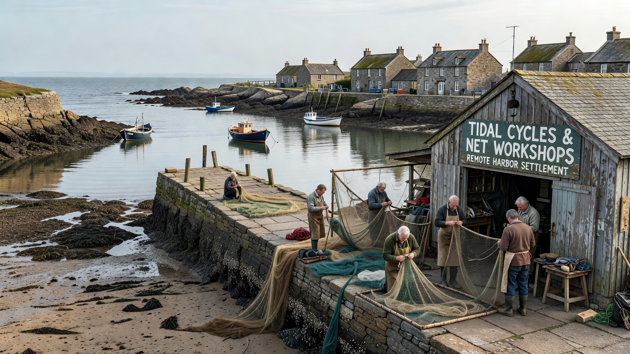 The Interplay of Tidal Cycles and Traditional Net-Mending Workshops in Remote Harbor Settlements