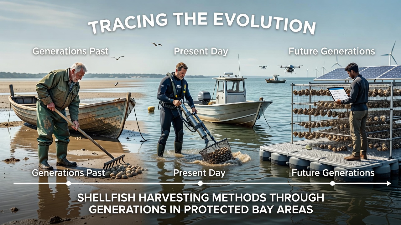 Tracing the Evolution of Shellfish Harvesting Methods Through Generations in Protected Bay Areas